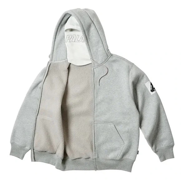 NWT 2023 PALACE FACEMASK SHEARLING THERMAL ZIP HOODIE GREY SZ. SMALL